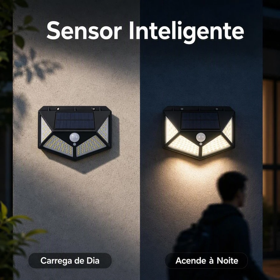 Luminária Solar Noctu® 100 LED - Sensor de Presença + À Prova D'água
