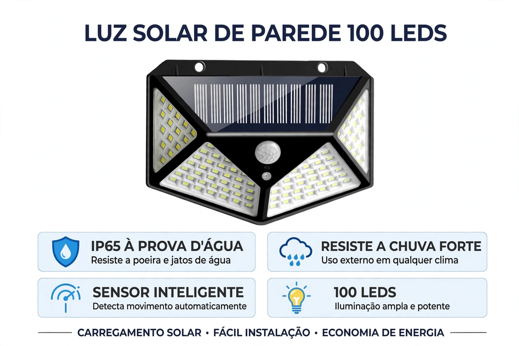 Luminária Solar Noctu® 100 LED - Sensor de Presença + À Prova D'água