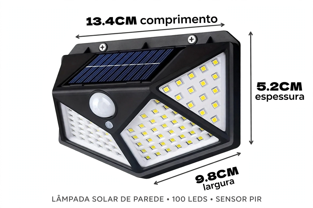 Luminária Solar Noctu® 100 LED - Sensor de Presença + À Prova D'água